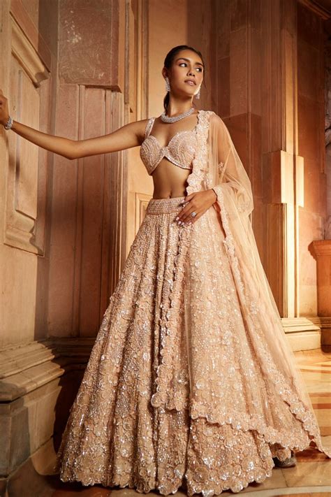 Bridaltrunk Online Indian Multi Designer Fashion Shopping Peach Tulle Lehenga Choli Dupatta Set
