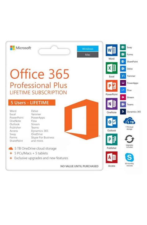 Microsoft Office 365 Professional Plus 5 User Pc And Mac Lifetime
