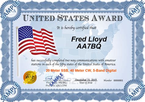 Award Certificate United States Award Qrz