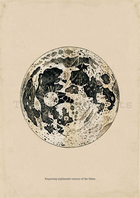 Astronomy Print Antique Engraving Of The Moon Recovered Etsy