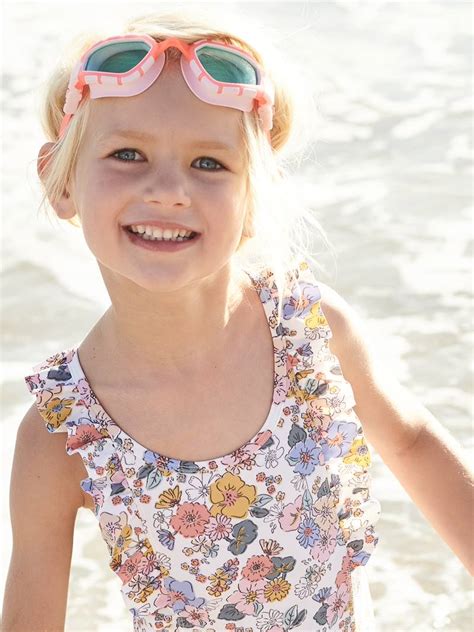 Floral Swimsuit For Girls Beige Light All Over Printed Girls