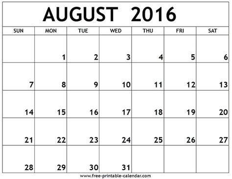 Printable August Calendar 2016 Canada All Calendars 2016 Printable