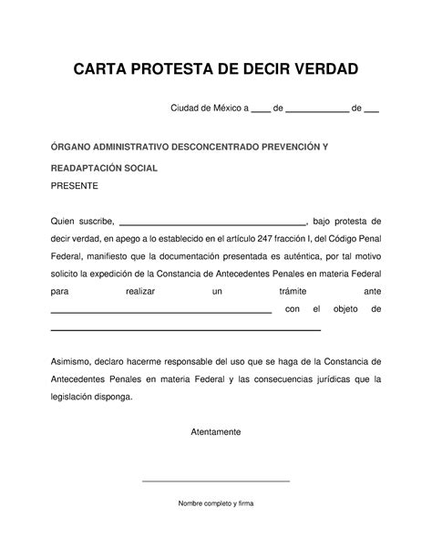 Carta Protesta Decir Verdad Carta Protesta De Decir Verdad Ciudad De