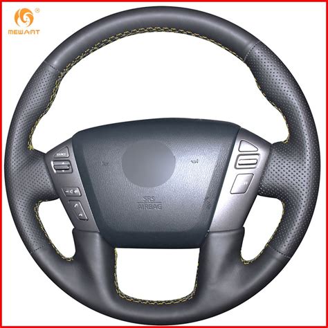 Mewant Black Genuine Leather Steering Wheel Cover For Nissan Patrol