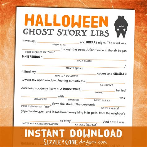Halloween Mad Libs Printable Party Game Sizzle Cone