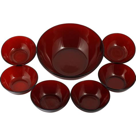 Anchor Hocking Royal Ruby Bowl Set 7 piece Berry Dessert Serving Vintage Red MCM | Berry dessert ...