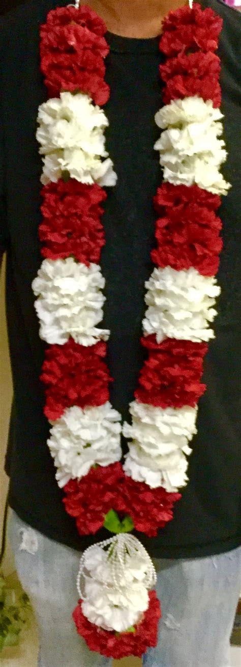 Red And White Carnation Malagarland By Diya Flowers By Shanta