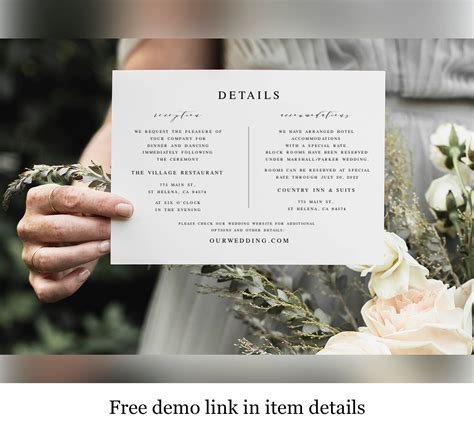 Wedding Details Card Template Accommodations Reception Etsy