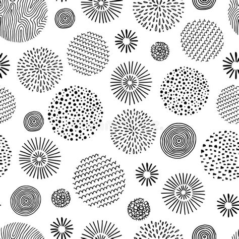 Hand Drawn Black White Circle Seamless Pattern Doodle Style Abstracrt