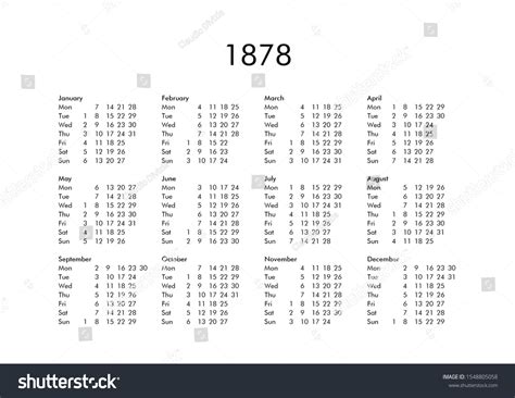 Vintage Calendar Year 1878 All Months 库存插图 1548805058 Shutterstock