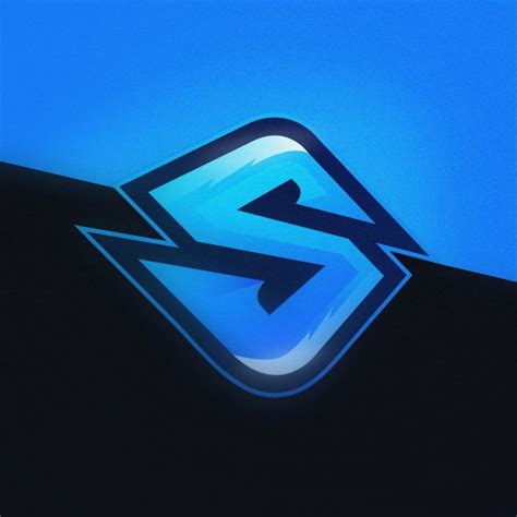 A Blue And Black Logo With The Letter S In It S Center On A Dark Background
