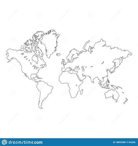Outline Of A Detailed World Map Isolated On White Background Stock