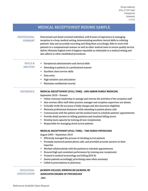 In this article we'll show you a good hotel receptionist resume example and inspire you with some ideas on what you can write in the objective, skills, duties. Medical Receptionist Resume Samples Templates and Tips | by Online Resume Builders | Medium