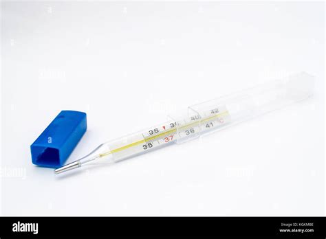 Glass Mercury Thermometer For Measuring The Temperature Of The Human Body Isolated On White