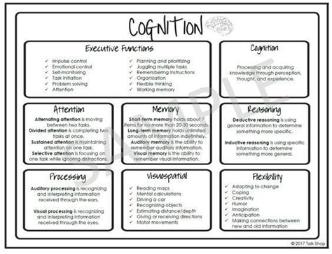 Cognition Handout Great For Occupational Therapists Working With