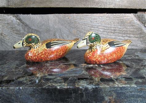 Vintage Hand Painted Wooden Ducks Set Of 2 Rustic Home Etsy