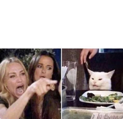 Memes Mujer Gritando Gato Blanco A La Mesa Burlandose