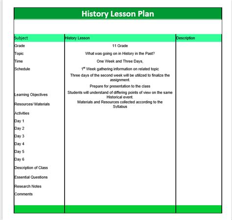 History Lesson Plan Templates Word Templates For Free Download