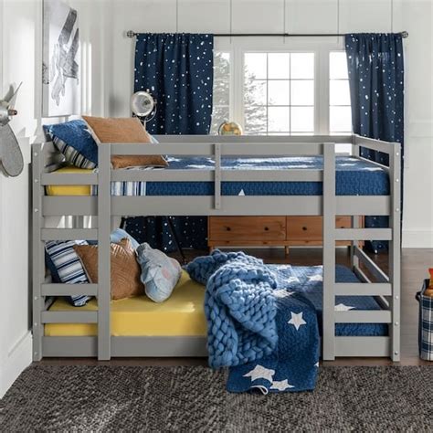 Walker Edison Furniture Company Low Solid Wood Twin Over Twin Bunk Bed
