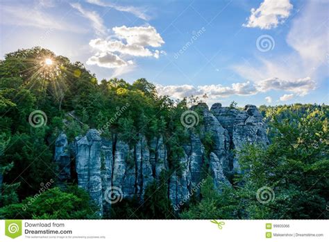Sunset Over The Rocks In Germany Saxon Switzerland National Park