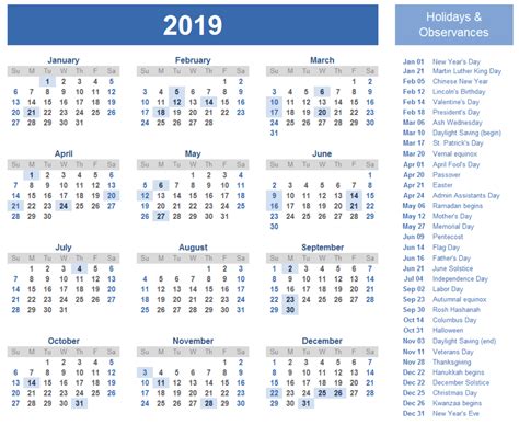 Free Printable Calendar For 2019