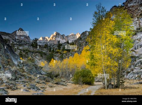 Picture Peak And Aspens In Fall Foliage In Lake Sabrina Basin In