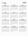 Free 1869 Calendars in PDF, Word, Excel