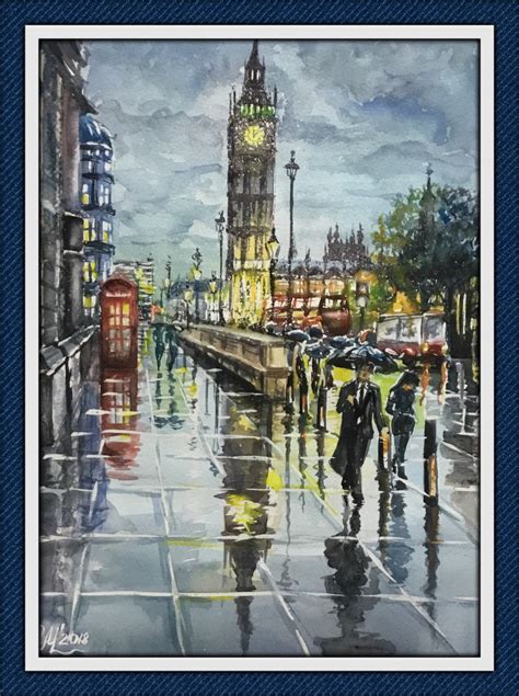 London Painting Original Watercolor Painting London Skyline Etsy