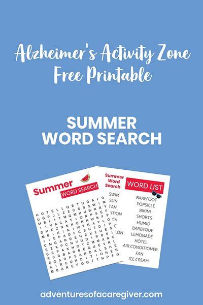 Easy Word Searches Perfect For Dementia Patients Summer Words