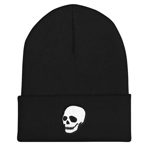 Black And White Cuffed Beanie Gothic Skull Beanie Hat Etsy Skull Hat