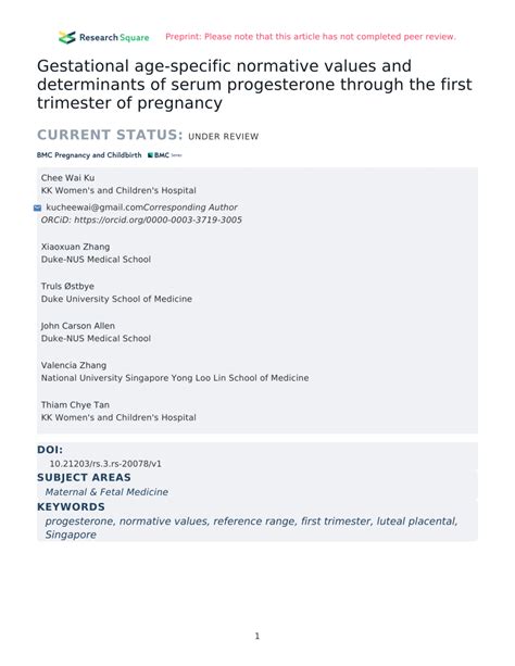 Pdf Gestational Age Specific Normative Values And Determinants Of