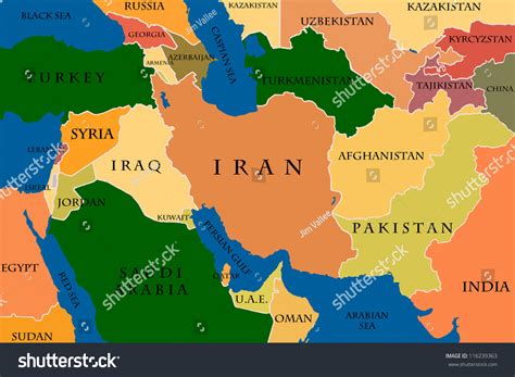 Colored Map Middle East Stock Illustration 116239363 Shutterstock