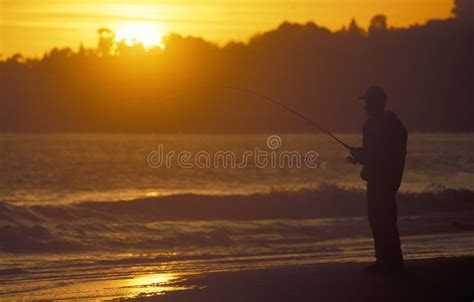 Man Fishing In The Sea At Sunset Editorial Stock Image Image Of Water