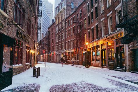 New York City Winter Snow On Stone Street Photograph