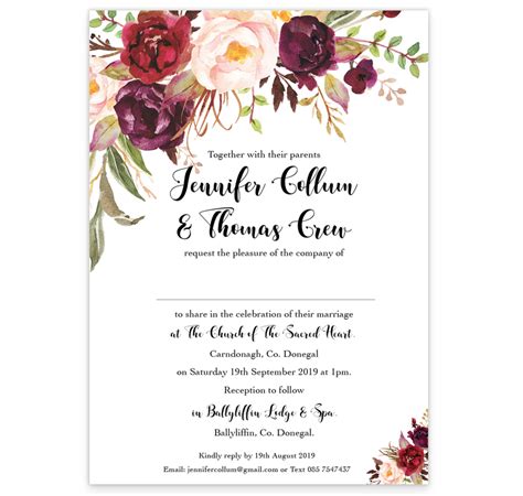Floral Love Flat Wedding Invitation Sample