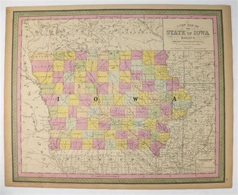 Antique Map Of Iowa 1852 Mitchell Iowa Map Cowperthwait Map Original