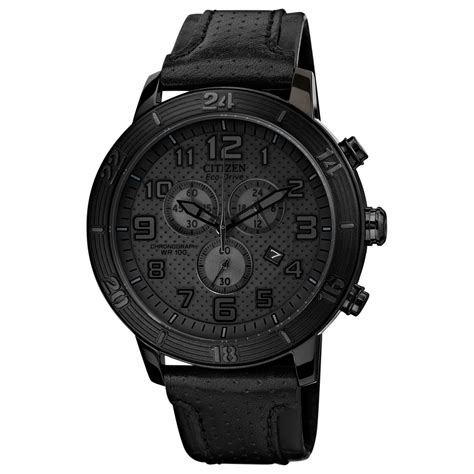 Citizen Unisex Chronograph Drive From Eco Drive Black Leather Strap