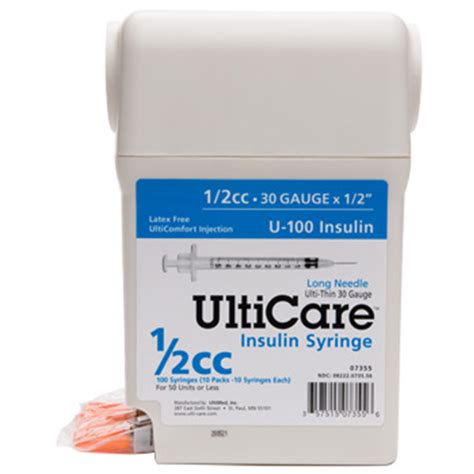 Ulticare Insulin Syringes 30g 5cc 12″ 127mm 100 Per Box