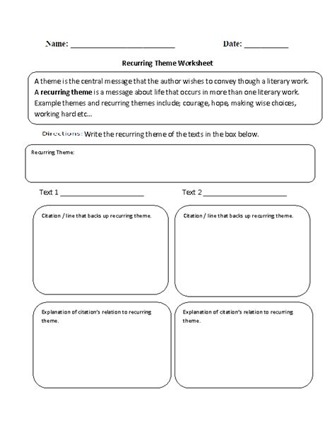 Theme Worksheets Recurring Theme School Worksheets Kindergarten