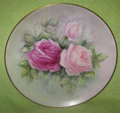 Vintage Hand Painted Roses Porcelain Plate Artist Signed
