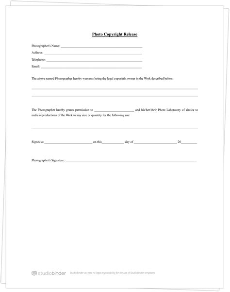 Download Free Photo Release Form Template Photography