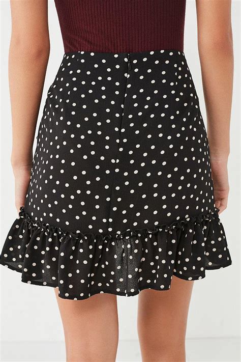Urban Outfitters Synthetic Uo Ruffle Hem Polka Dot Wrap Mini Skirt In