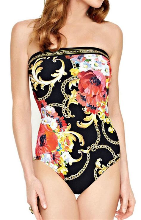 strapless floral printed one piece swimsuit one piece bandeau one piece swimsuit one piece