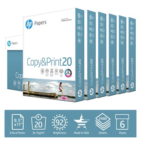 Hp Printer Paper Copy And Print 20lb 85x11 6 Pack 2400 Sheets