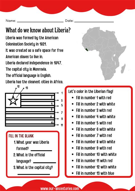 Our Ancestories Liberia Country Profile Free Worksheets