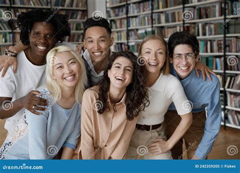 Portrait Of Bonding Happy Friendly Young Multiethnic College Students
