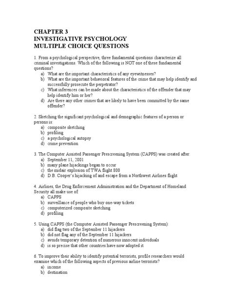 Investigative Psychology Multiple Choice Questions Pdf