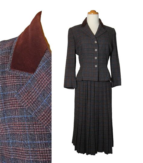 1950s Plaid Skirt Suit Nipped Waist Peplum By Endlessalley
