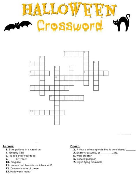 Halloween Crossword Puzzle Free Printable With Or Without Word Bank