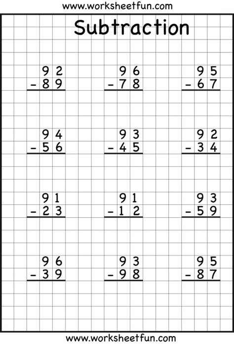 2 Digit Borrow Subtraction – Regrouping – 4 Worksheets / FREE Printable